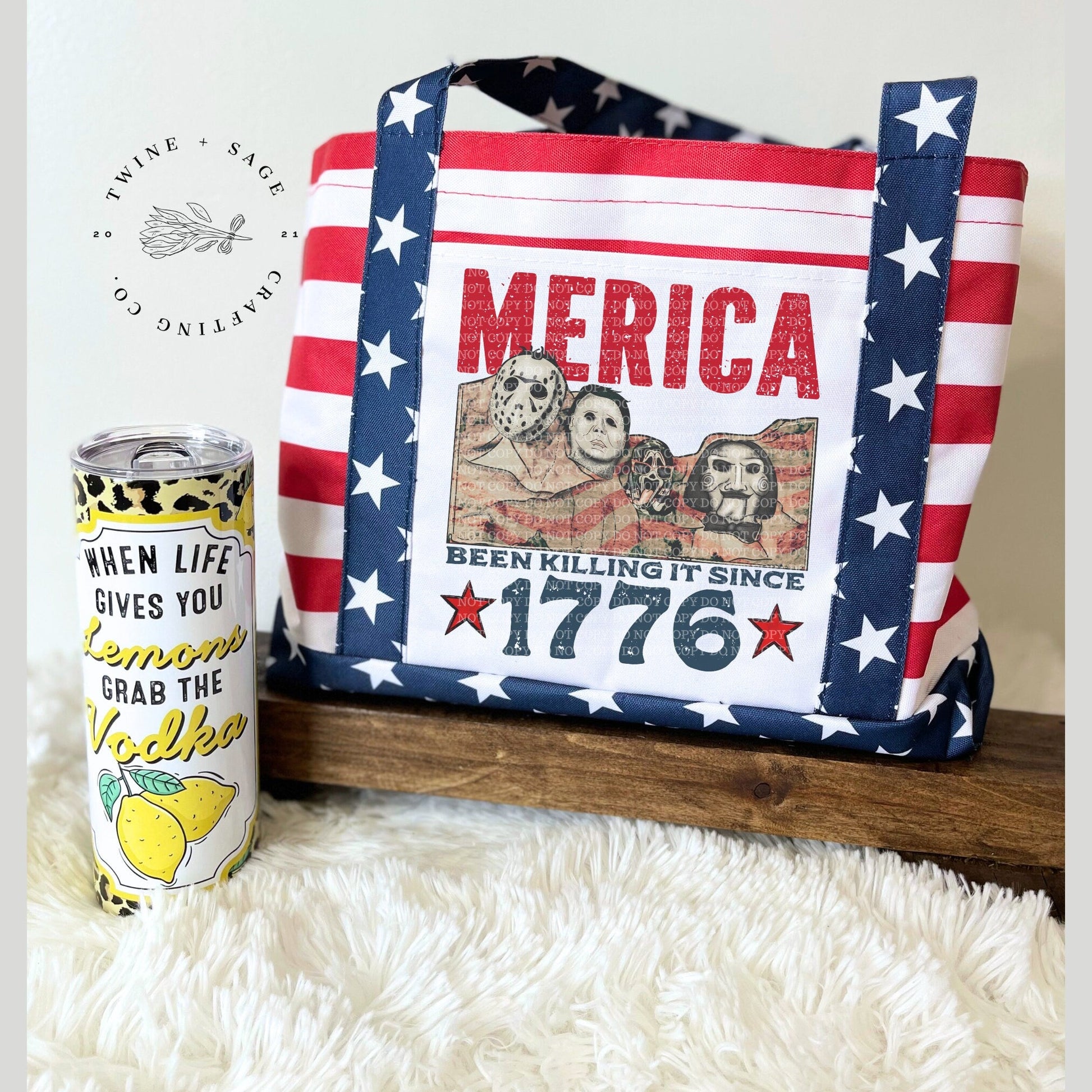 Americana Boater Tote, American Tote, Summer Tote, Patriotic Tote, 4th of July Tote Bag, Can - Twine + Sage Co. LLC