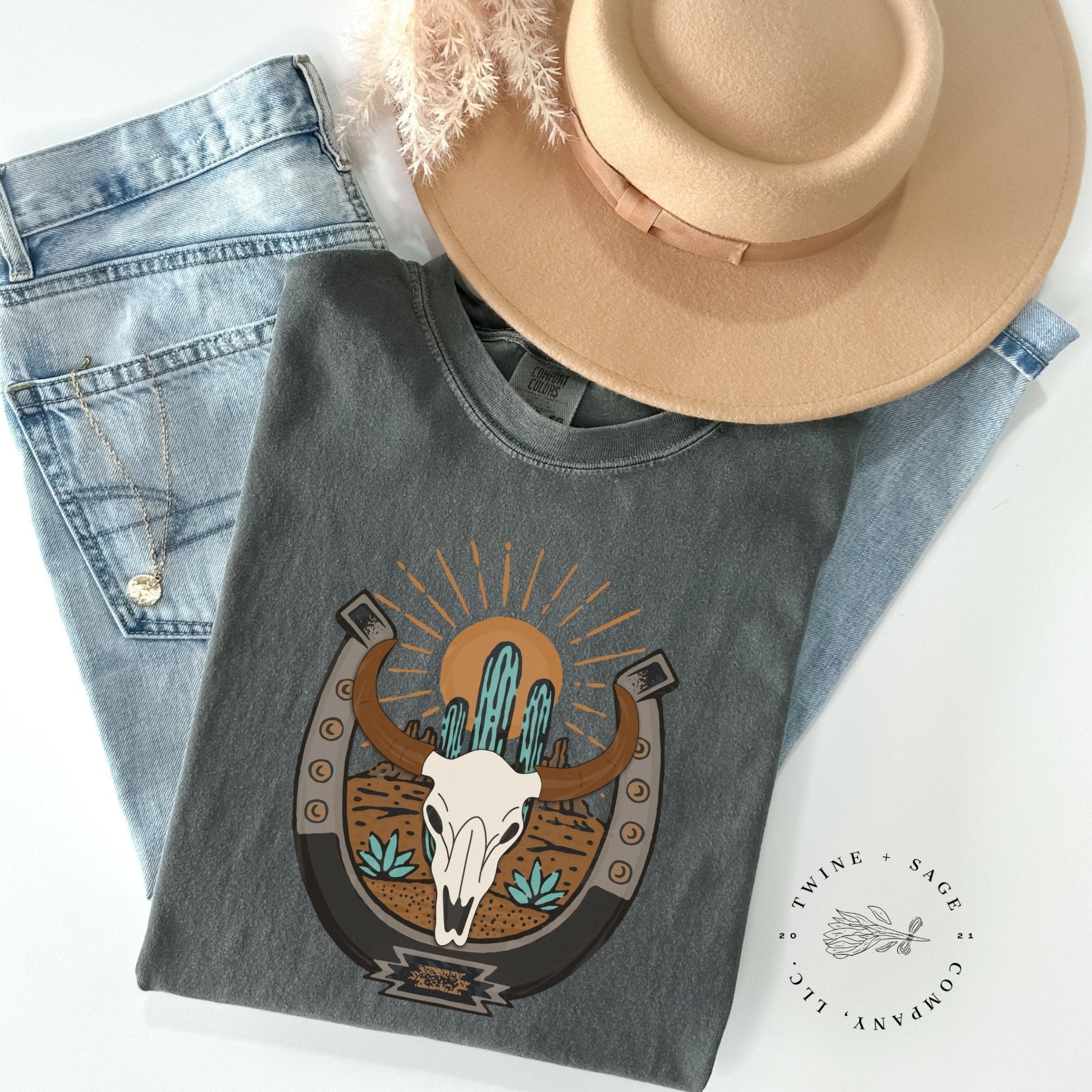 Cow Skull Shirt, Horse Shirt, Western Shirt, Cow Shirt, Graphic Tee Shirt, Comfort Colors Shirt - Twine + Sage Co. LLC