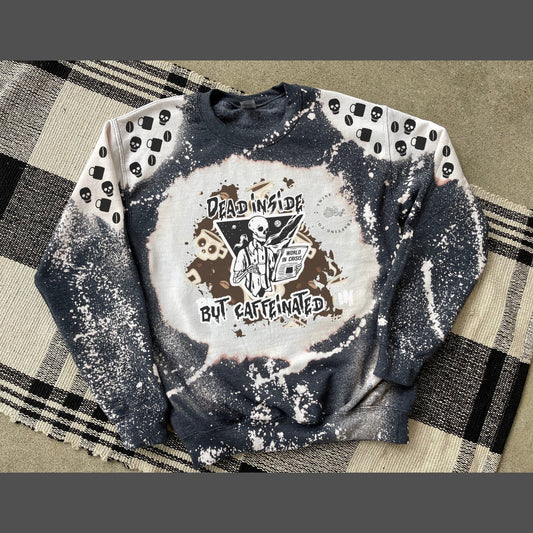 Dead Inside But Caffeinated Sweatshirt, Women Skull Sweatshirt, Skull Pullover Crewneck, Crisis, Coffee, Skull, Bleach Crewneck, Coffee - Twine + Sage Co. LLC