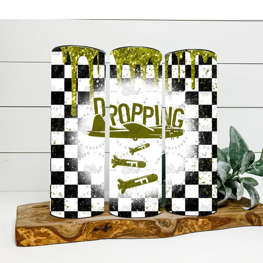 Dropping F Bombs Tumbler, Funny Tumbler, 20 oz Skinny Tumbler, Checkered Tumbler, Plane Tumbler, Mother's Day Gift, Gift For Her - Twine + Sage Co. LLC