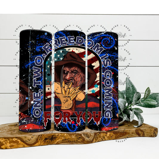 Freddy Krueger Tumbler, 4th Of July Tumbler, 20 oz Tumbler, Fourth Of July Tumbler, Horror Tumbler, 4th of July, Gift For Her, Gift For Him - Twine + Sage Co. LLC