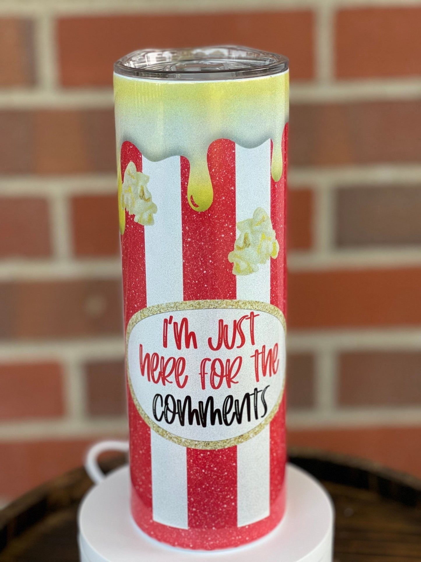 Here For The Comments, Butter Popcorn Bucket 20 oz Skinny Tumbler, Petty Tumbler, Funny Movie Cup, Humor Gift - Twine + Sage Co. LLC