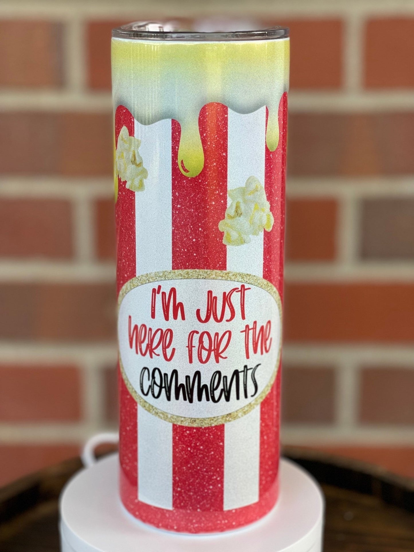 Here For The Comments, Butter Popcorn Bucket 20 oz Skinny Tumbler, Petty Tumbler, Funny Movie Cup, Humor Gift - Twine + Sage Co. LLC