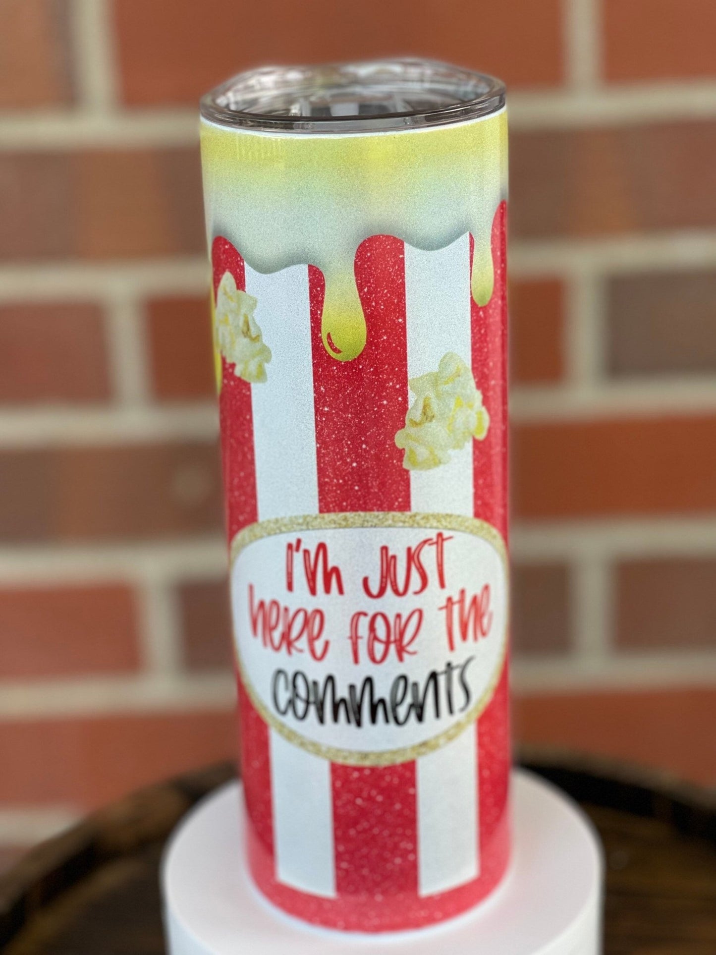 Here For The Comments, Butter Popcorn Bucket 20 oz Skinny Tumbler, Petty Tumbler, Funny Movie Cup, Humor Gift - Twine + Sage Co. LLC