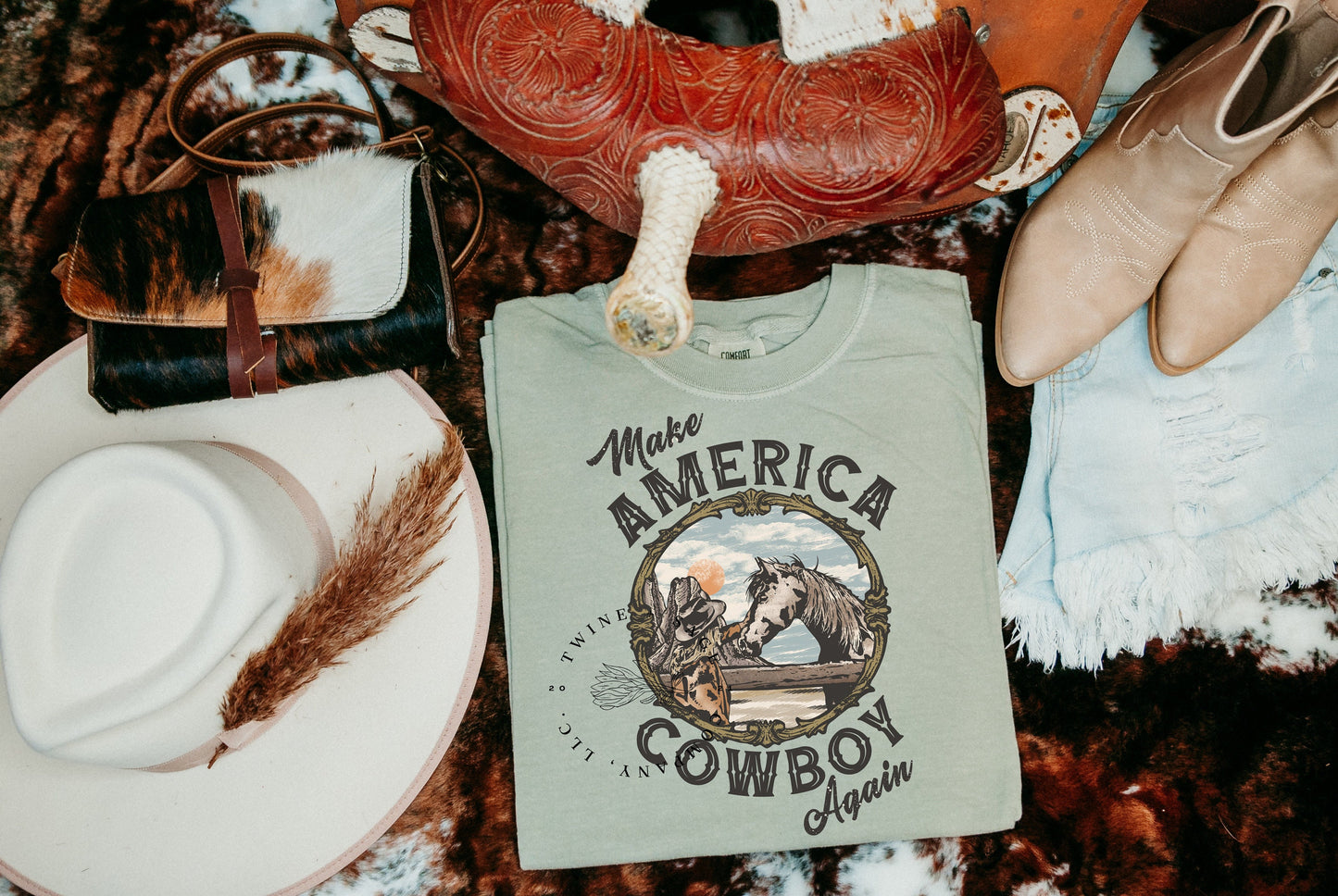 Make America Cowboy Again Shirt, Horse Shirt, Western Shirt, Cow Shirt, Graphic Tee Shirt, Comfort Colors Shirt