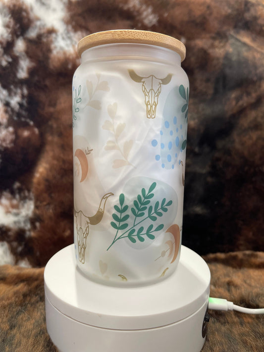 Western Tumbler, 16 Oz Frosted Glass Tumbler, Tumbler, Cute Tumbler, Gift Tumbler, Frosted Glass Coffee Tumbler