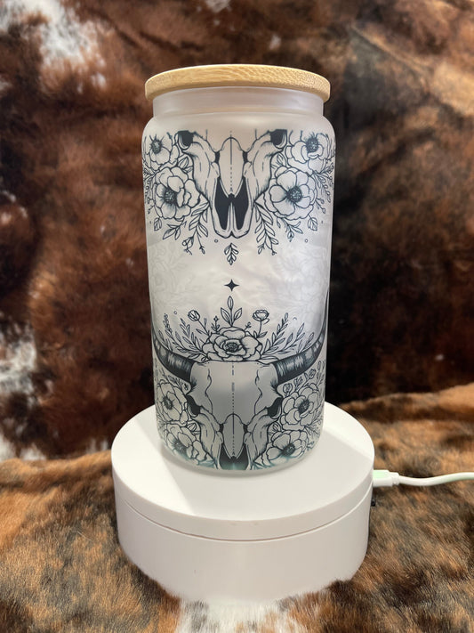 Western Tumbler, 16 Oz Frosted Glass Tumbler, Tumbler, Cute Tumbler, Gift Tumbler, Frosted Glass Coffee Tumbler