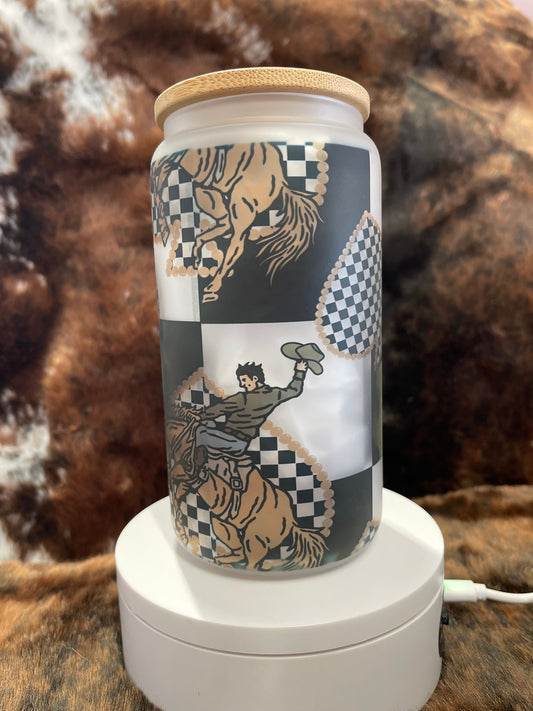 Western Tumbler, 16 Oz Frosted Glass Tumbler, Tumbler, Cute Tumbler, Gift Tumbler, Frosted Glass Coffee Tumbler