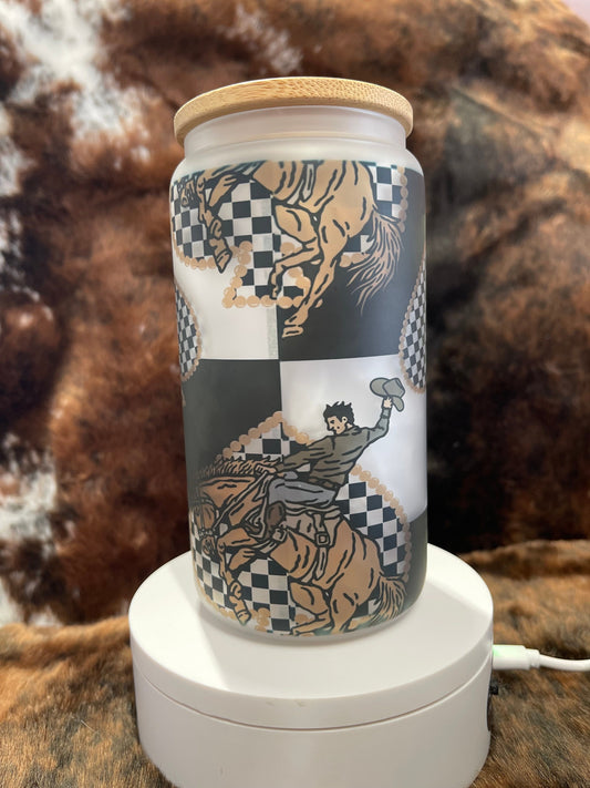 Western Tumbler, 16 Oz Frosted Glass Tumbler, Tumbler, Cute Tumbler, Gift Tumbler, Frosted Glass Coffee Tumbler