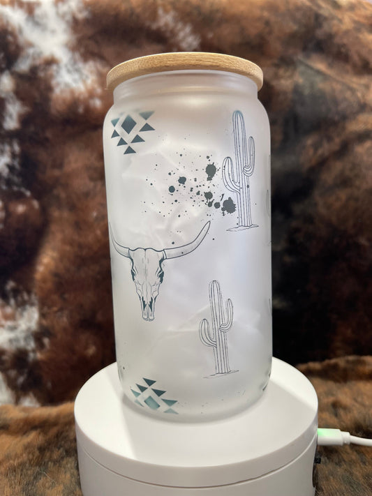 Western Tumbler, 16 Oz Frosted Glass Tumbler, Tumbler, Cute Tumbler, Gift Tumbler, Frosted Glass Coffee Tumbler