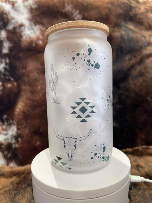 Western Tumbler, 16 Oz Frosted Glass Tumbler, Tumbler, Cute Tumbler, Gift Tumbler, Frosted Glass Coffee Tumbler