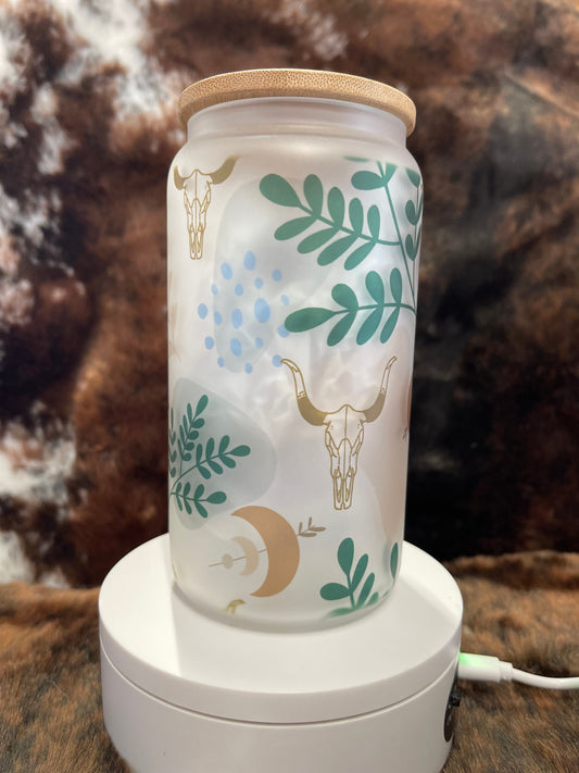 Western Tumbler, 16 Oz Frosted Glass Tumbler, Tumbler, Cute Tumbler, Gift Tumbler, Frosted Glass Coffee Tumbler