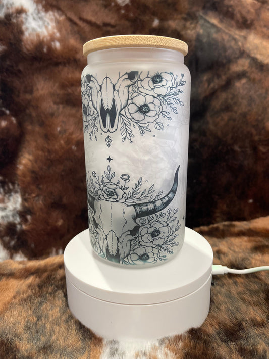 Western Tumbler, 16 Oz Frosted Glass Tumbler, Tumbler, Cute Tumbler, Gift Tumbler, Frosted Glass Coffee Tumbler