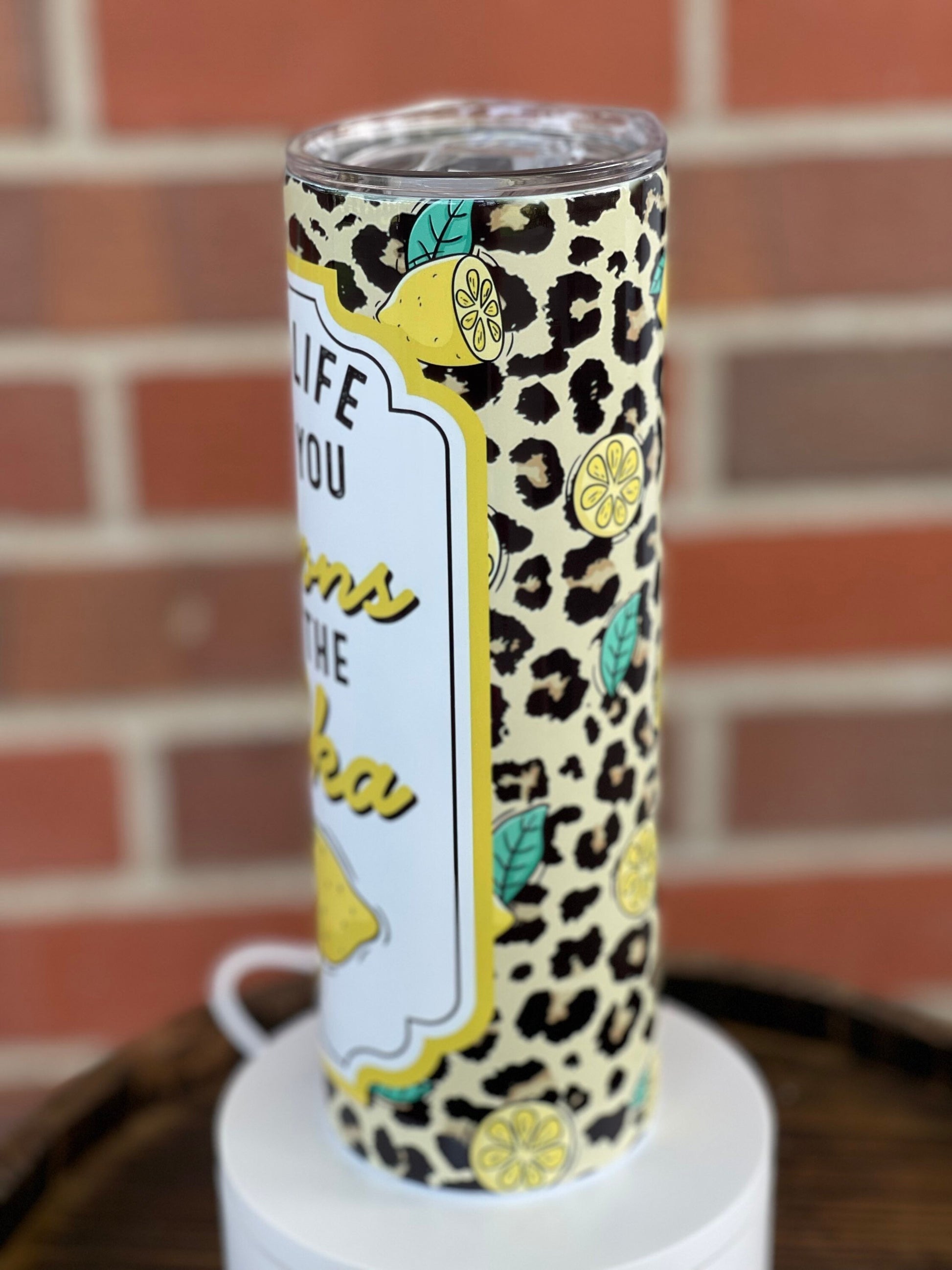 When Life Gives You Lemons + Add Vodka 20 oz Skinny Leopard Tumbler, Gifts For Her, Bridesmaid Gift, Holiday Gift, Sunshine, Sublimation Cup