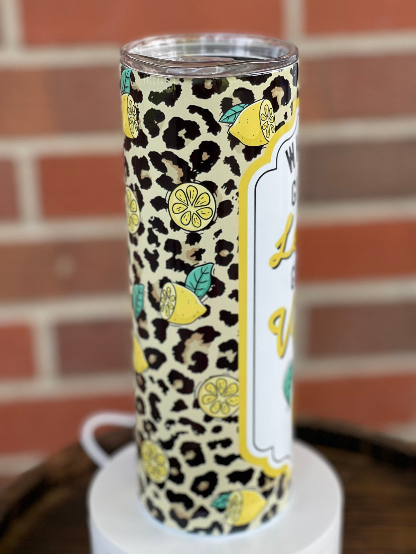 When Life Gives You Lemons + Add Vodka 20 oz Skinny Leopard Tumbler, Gifts For Her, Bridesmaid Gift, Holiday Gift, Sunshine, Sublimation Cup