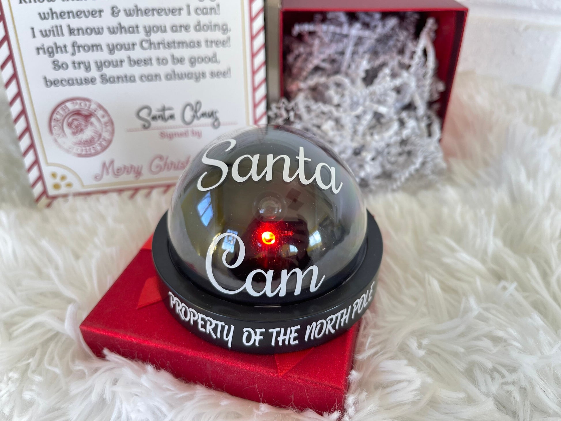 Santa Cam Christmas Blinking Mock Surveillance Camera and Santa Letter, North Pole Elves, Holiday Gift Wrapped, No Peeking, Xmas Decor, Xmas