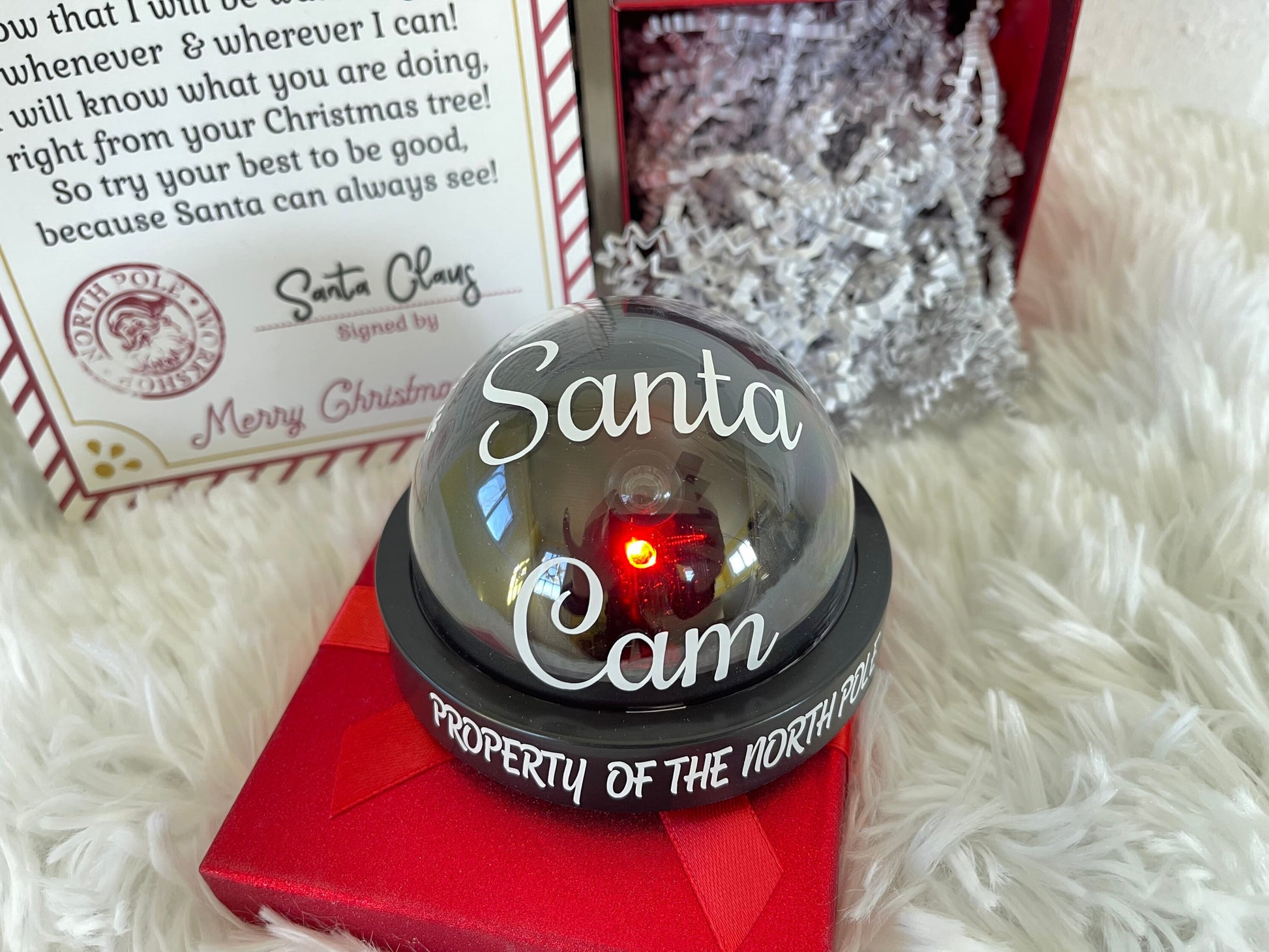 Santa Cam Christmas Blinking Mock Surveillance Camera and Santa Letter, North Pole Elves, Holiday Gift Wrapped, No Peeking, Xmas Decor, Xmas