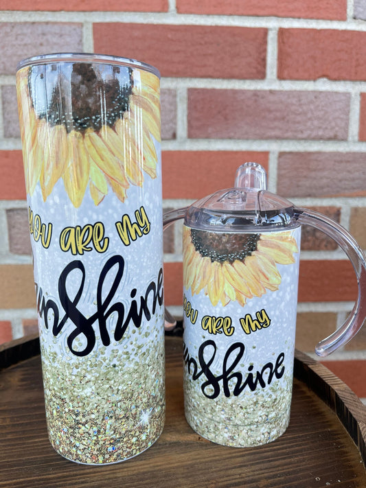 Mama Mini Tumbler Set, Sippy Cup Set, Sunflower, 12 oz 20 oz Skinny Tumbler, Mommy And Me, Matching Tumblers, Gift For Her