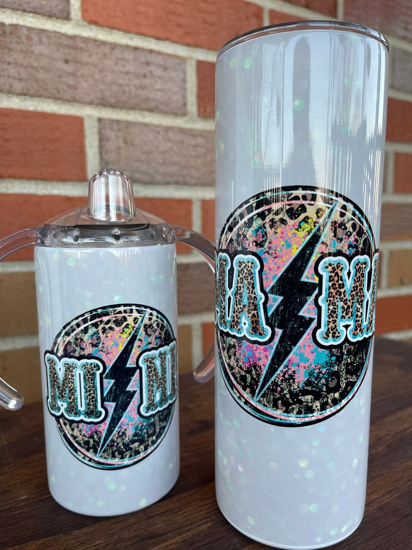 Mama + Mini Tumbler Sippy Cup Set, Lightning Bolt, Leopard, 12 oz 20 oz Skinny Tumbler, Mama And Mini Cups, Mommy And Me, Mothers Day Gift