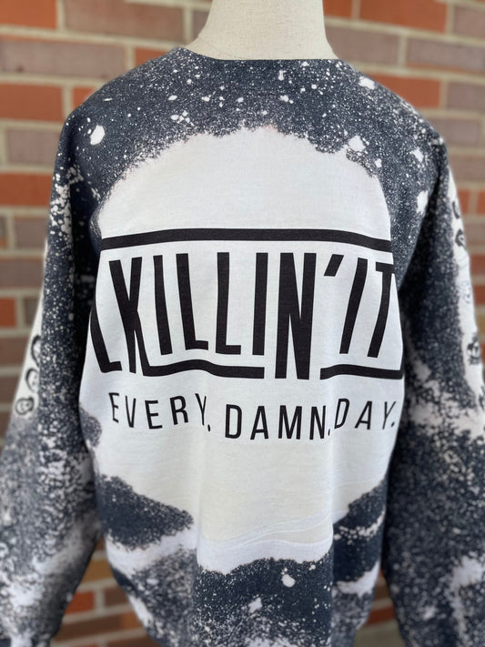 Killin It All Day Everyday Sweatshirt, Horror Crewneck, Motivational Crewneck, Halloween Horror Custom Bleach Crew Sweatshirt, Slasher Film