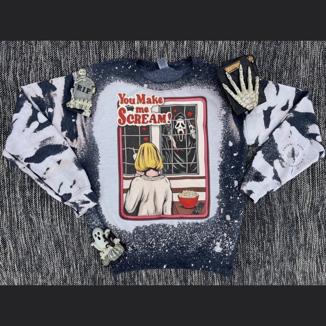 Horror Sweatshirt, Halloween Sweatshirt, Horror, Halloween Horror Custom Bleach Crew Sweatshirt