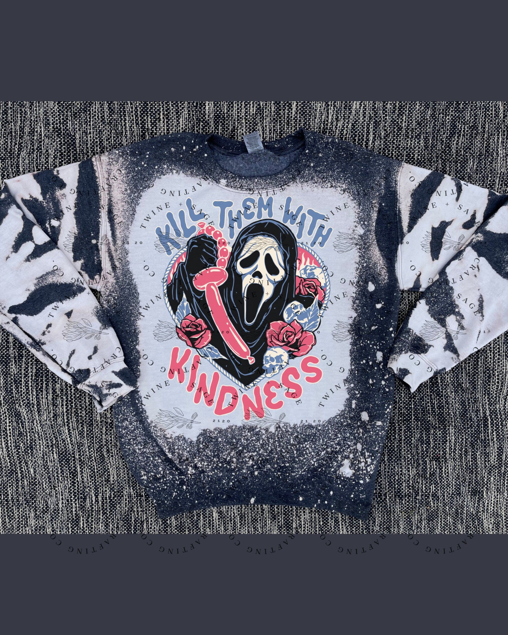 Kill Them With Kindness Sweatshirt, Horror Sweatshirt, Halloween Sweatshirt, Horror, Halloween Horror Custom Bleach Crew Sweatshirt