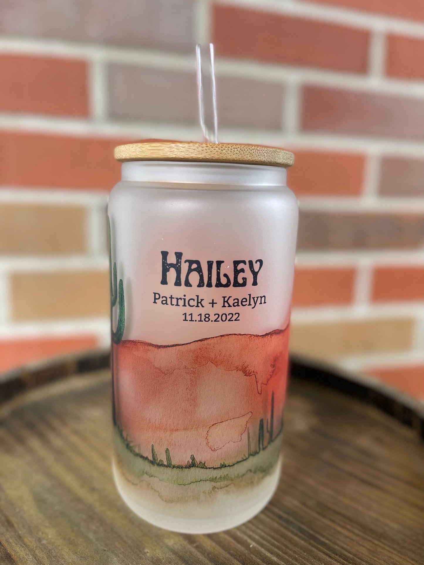 Personalized Desert Libbey Can, Wedding Favors, Bridesmaid Gift, Cactus Iced Coffee Glass, Cactus Tumbler, Mama Glass Can, Desert Cactus Cup