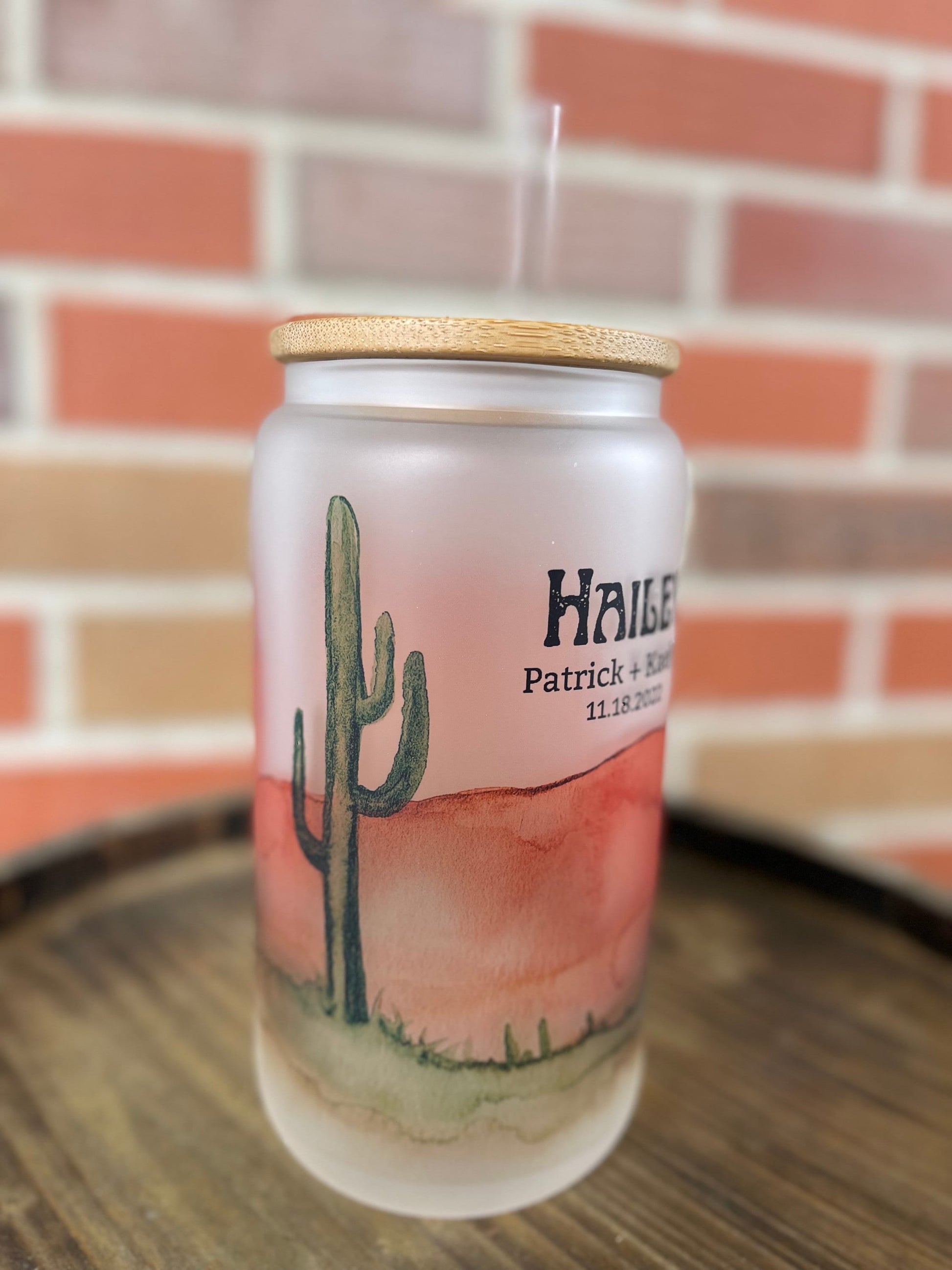 Personalized Desert Libbey Can, Wedding Favors, Bridesmaid Gift, Cactus Iced Coffee Glass, Cactus Tumbler, Mama Glass Can, Desert Cactus Cup