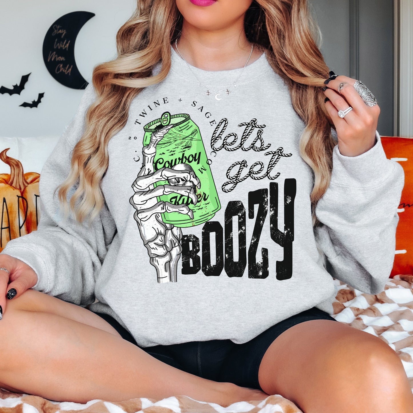 Let’s Get Boozy Halloween Crewneck Sweatshirt, Boo Halloween Shirt, Spooky Rodeo Sweatshirt, Fall Coffee Pumpkins, Bleach Crew Sweatshirt