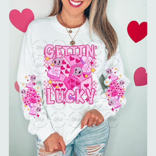 Valentines Sweatshirt, Valentine Sweatshirt, Gettin’ Lucky Sweatshirt